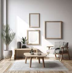 living room interior design mock up, minimal and functional apartment design mock up, Generative AI