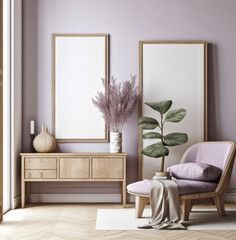 living room interior design mock up, minimal and functional apartment design mock up, Generative AI