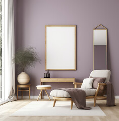 living room interior design mock up, minimal and functional apartment design mock up, Generative AI