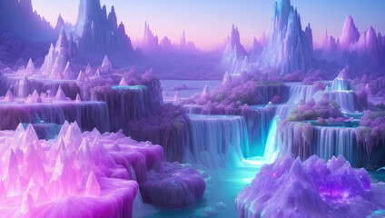 Mystical landscape with a waterfall Generative AI