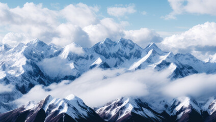 Majestic Snow-Capped Mountains with Cloudy Sky Generative AI