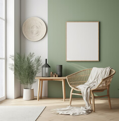 living room interior design mock up, minimal and functional apartment design mock up, Generative AI