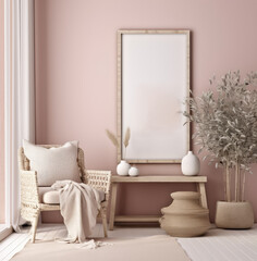 living room interior design mock up, minimal and functional apartment design mock up, Generative AI