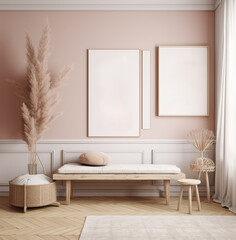 living room interior design mock up, minimal and functional apartment design mock up, Generative AI