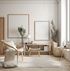 living room interior design mock up, minimal and functional apartment design mock up, Generative AI