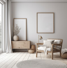 living room interior design mock up, minimal and functional apartment design mock up, Generative AI