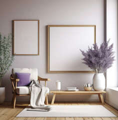 living room interior design mock up, minimal and functional apartment design mock up, Generative AI
