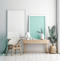 living room interior design mock up, minimal and functional apartment design mock up, Generative AI