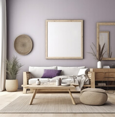 living room interior design mock up, minimal and functional apartment design mock up, Generative AI