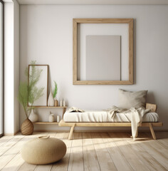 living room interior design mock up, minimal and functional apartment design mock up, Generative AI