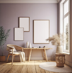 living room interior design mock up, minimal and functional apartment design mock up, Generative AI