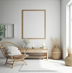 living room interior design mock up, minimal and functional apartment design mock up, Generative AI