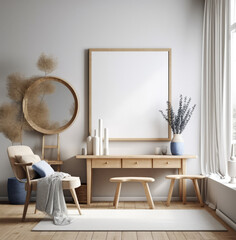 living room interior design mock up, minimal and functional apartment design mock up, Generative AI