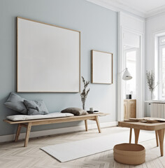 living room interior design mock up, minimal and functional apartment design mock up, Generative AI