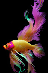Fototapeta premium realistic photo, high detailed, macro view, beautiful betta fish underwater photography isolated on black background. Generative ai