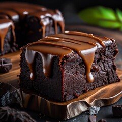 Indulgent Gooey Brownies with a Drizzle of Caramel Made with Generative AI Technology