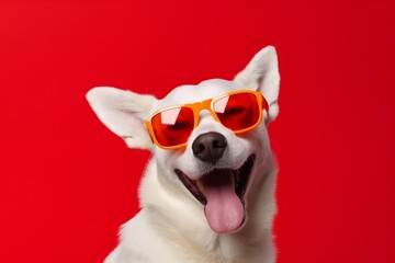 dog cute background isolated portrait funny stylish pet animal sunglasses smile. Generative AI.