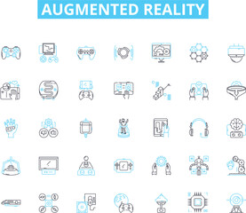 Augmented reality linear icons set. Hologram, Virtual, Overlay, Immersive, Interactive, Projection, Adaptation line vector and concept signs. Simulation,Enhancement,D outline illustrations
