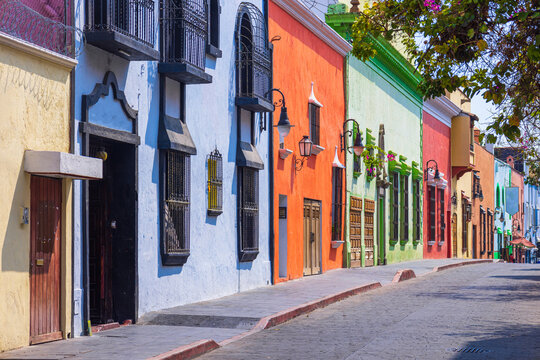 Scenic colorful colonial architecture of Cuernavaca streets in historic center in Mexico Morelos.