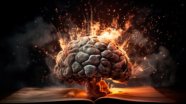 Concept art of a human brain exploding with knowledge and creativity. Generative AI