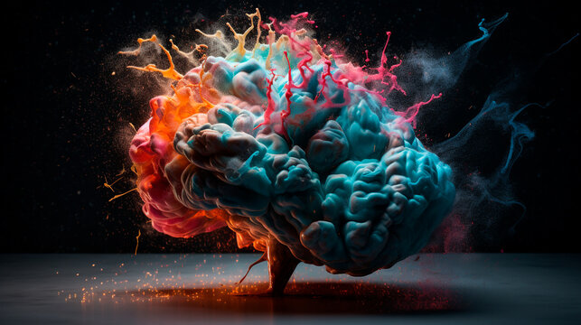 Concept art of a human brain exploding with knowledge and creativity. Generative AI