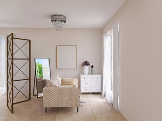 Living room interior 3d render, 3d illustration