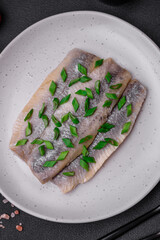 Delicious Atlantic herring marinated with salt and spices