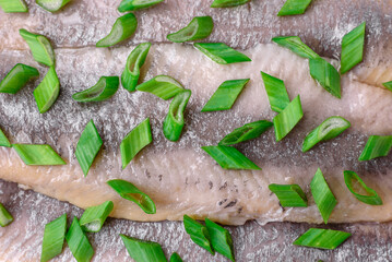 Delicious Atlantic herring marinated with salt and spices