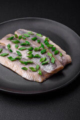 Delicious Atlantic herring marinated with salt and spices