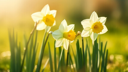 Obraz na płótnie Canvas Daffodils flower background. Illustration AI Generative.