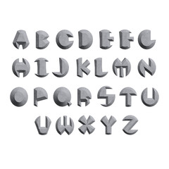 Nuts and Bolts 3D Alphabet Set, Lettering, Chiseled Stone,,  Novelty Lettering, Display Font, Neutral Gray, Textured, Typography