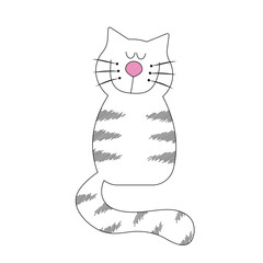 Funny cat with a pink nose. Vector abstract illustration.