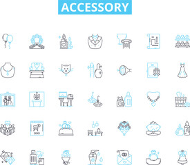 Accessory linear icons set. Bracelet, Earring, Necklace, Ring, Brooch, Scarf, Purse line vector and concept signs. Wallet,Sunglasses,Hat outline illustrations Generative AI