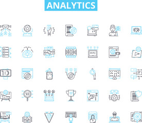 Analytics linear icons set. Data, Metrics, Insights, Analysis, Dashboard, Visualization, Trends line vector and concept signs. Reports,Performance,Metrics outline illustrations Generative AI