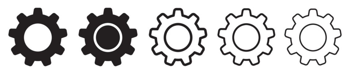 Set of gears icons. Cogwheel. Settings. Black and contour gears. Vector illustration.