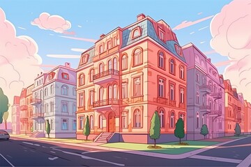 Fototapeta premium bustling city street filled with towering buildings, cars, and people. Generative AI