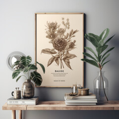 mockup poster,botanical style, drybrush, vintage, pale warm