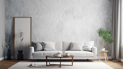 A crisp white wall is adorned with a subtle grey abstract pattern, providing an elegant and modern look. Generative AI