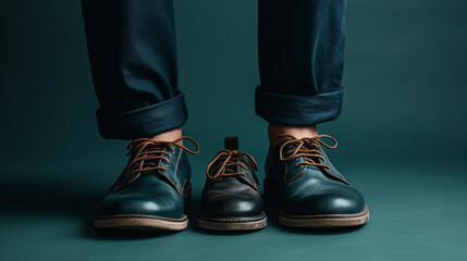 Mens Shoes and Feet with Small Childs Shoe Alongside It - Fathers and Sons - Fathers Day Theme - Generative AI