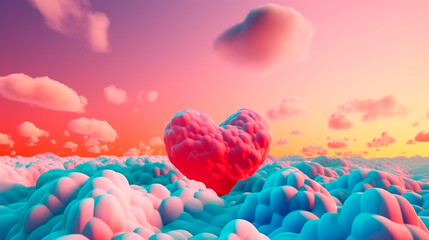 Beautiful colorful valentine day heart in the clouds as abstract background. Generative AI