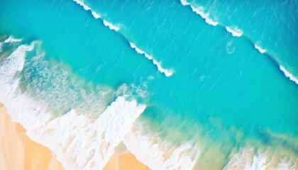 Ocean waves on the beach as a background. Beautiful natural summer vacation holidays background. Aerial top down view of beach and sea with blue water waves (Generative AI)