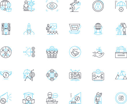 Trade regulation linear icons set. Competition, Antitrust, Monopoly, Cartel, Price-fixing, Mergers, Acquisitions line vector and concept signs. Market power,Predatory pricing,Fair Generative AI