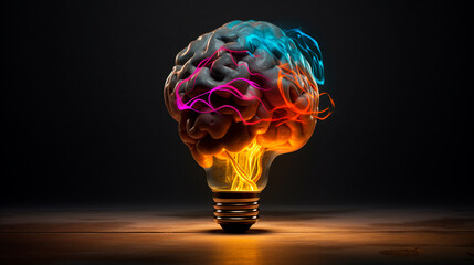 Creative idea with brain and light bulb illustration. Generative AI