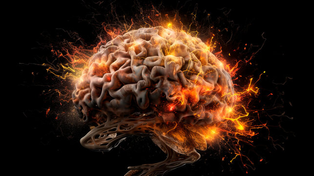 Concept art of a human brain exploding with knowledge and creativity. Generative AI