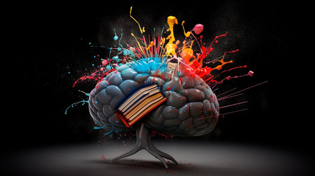 Concept art of a human brain exploding with knowledge and creativity. Generative AI