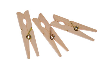 Wooden clothes pins. Concept isolated on white background