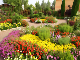 Obraz premium garden PARK with colorful flowers - Generative AI