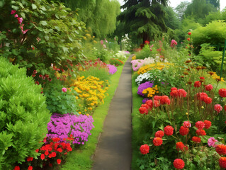 Fototapeta na wymiar garden PARK with colorful flowers - Generative AI
