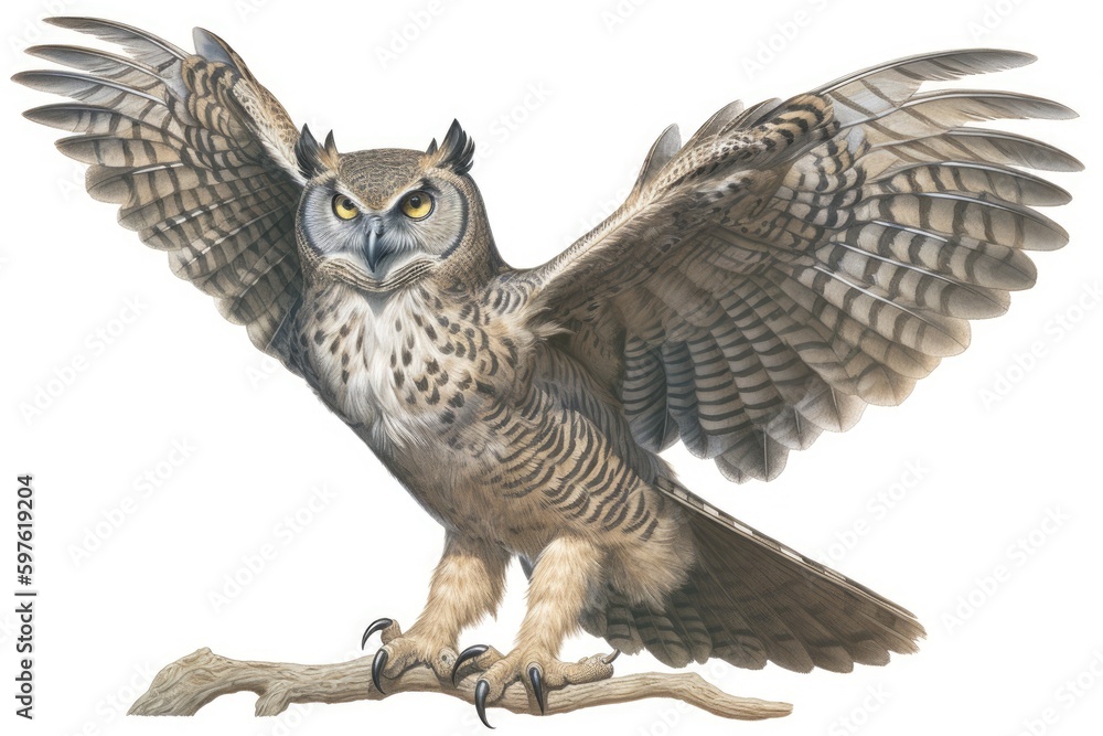 Poster an owl perched on a tree branch. generative ai