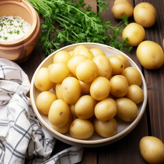 Naklejka na ściany i meble Boiled Potato Top View Dish
